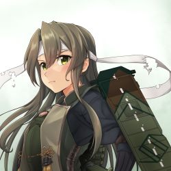 Rule 34 | &gt;:(, 1girl, armor, black shirt, blush, breastplate, closed mouth, flight deck, gradient background, green background, green eyes, green hair, hair between eyes, headband, kantai collection, kyou (tr-6), long hair, long sleeves, looking at viewer, multicolored hair, official alternate costume, official alternate hairstyle, rigging, serious, shirt, sidelocks, solo, straight hair, streaked hair, tassel, tears, upper body, v-shaped eyebrows, zuikaku (kancolle), zuikaku kai ni (kancolle)