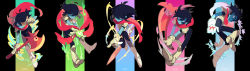 Rule 34 | 1other, armor, black bodysuit, blue skin, bodysuit, boots, closed mouth, colored skin, commentary, deltarune, gloves, hair between eyes, highres, holding, holding sword, holding weapon, ice, jewelry, kris (deltarune), magic, multiple views, pink eyes, red eyes, red scarf, ring, scarf, scouter, senjochi janai, simple background, sword, symbol-only commentary, twitter username, weapon, white footwear, white gloves