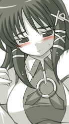 Rule 34 | 1girl, blush, breasts, gomamiso (gomamiso sp), long hair, lowres, monochrome, os-tan, solo, spot color, xp-tan