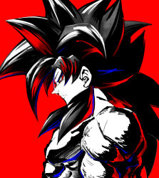 Rule 34 | 1boy, absurdres, black hair, body fur, closed mouth, commentary request, dragon ball, dragon ball gt, from side, highres, long hair, male focus, monkey boy, monochrome, muscular, muscular male, pectorals, profile, simple background, solo, son goku, spiked hair, super saiyan, super saiyan 4, upper body, yuuri (fukuroudou)