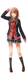 Rule 34 | 1girl, :d, arm up, black jacket, black socks, blue eyes, brown footwear, brown hair, cardigan, full body, grey shirt, hair between eyes, highres, isshiki iroha, jacket, kneehighs, loafers, long sleeves, looking at viewer, miniskirt, neck ribbon, open clothes, open jacket, open mouth, pink cardigan, pleated skirt, red ribbon, redpoke, ribbon, school uniform, shirt, shoes, short hair, simple background, skirt, smile, socks, solo, standing, v, white background, yahari ore no seishun lovecome wa machigatteiru.
