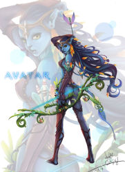 Rule 34 | 1girl, arrow (projectile), ass, avatar (2009 film), blue skin, bow (weapon), colored skin, james cameron's avatar, lilimo, long hair, pointy ears, weapon, yellow eyes, zoom layer