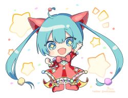 Rule 34 | + +, 1girl, :d, ahoge, blue eyes, blue hair, blush stickers, chibi, commentary, dress, fangs, frilled dress, frills, full body, hair between eyes, hand up, hatsune miku, highres, kneeling, long hair, looking at viewer, notice lines, open mouth, pink dress, pink thighhighs, project sekai, puffy short sleeves, puffy sleeves, short sleeves, signature, simple background, smile, sofra, solo, star (symbol), starry background, striped clothes, striped dress, symbol-only commentary, thighhighs, twintails, twitter username, vertical-striped clothes, vertical-striped dress, very long hair, vocaloid, white background, wonderlands x showtime miku