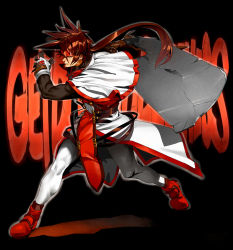 Rule 34 | 1boy, arc system works, brown hair, concrete, guilty gear, headband, highres, male focus, order-sol, order sol, orushibu, ponytail, simple background, sol badguy, solo, sword, weapon