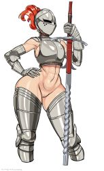 Rule 34 | 1girl, abs, armor, breastplate, breasts, cleft of venus, curvy, female focus, female knight, gloves, hand on own hip, helmet, highres, kardia, knight, large breasts, long sword, navel, nisetanaka, no panties, pussy, solo, standing, staring, stomach, sword, thick thighs, thighs, uncensored, weapon, wide hips