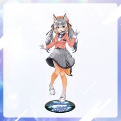 Rule 34 | 1girl, full body, grey hair, haruki (colorful macaron), island fox (kemono friends), kemono friends, kemono friends v project, long hair, looking at viewer, official art, simple background, solo, virtual youtuber