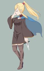 Rule 34 | 1girl, blonde hair, breasts, cape, final fantasy, final fantasy tactics, highres, long hair, simple background, solo, umazetto, valmafra lenande