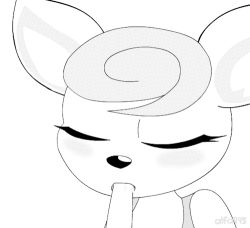 Rule 34 | 1girl, alfa995, animal crossing, animal ears, animated, animated gif, closed eyes, deer ears, deer girl, deer tail, diana (animal crossing), food, food in mouth, lowres, monochrome, nintendo, popsicle, popsicle in mouth, sexually suggestive, tail, white background