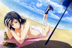 Rule 34 | 2girls, absurdres, adjusting hair, ass, back, barefoot, beach, beach umbrella, bikini, black hair, blue eyes, blush, breasts, brown hair, can, cleavage, cloud, crossed arms, crossed legs, dango, day, drink, dutch angle, fisheye, flat chest, food, foreshortening, from behind, highres, kneepits, large breasts, legs, light smile, long hair, looking back, lying, multiple girls, ocean, official art, on stomach, one-piece swimsuit, outdoors, parasol, parted bangs, pianissimo (game), pp: pianissimo, school swimsuit, seashell, shadow, shell, shirakawa ayane, short hair, sideboob, sky, standing, sugina miki, sunbathing, swimsuit, tachibana mikage, takoyaki, towel, umbrella, wading, wagashi, water, white bikini, yellow eyes