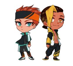 Rule 34 | 2boys, abdonis, blue eyes, commentary request, dark-skinned male, dark skin, highres, multiple boys, muscular, muscular male, red hair, ring fit adventure, ring fit trainee, ring fit trainee (male), to ame ha yaiba, yaoi, yellow eyes