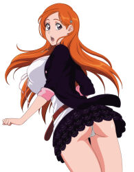 Rule 34 | 1girl, ass, bleach, breasts, female focus, full body, highres, inoue orihime, large breasts, open mouth, orange hair, panties, rozuberry, solo, underwear
