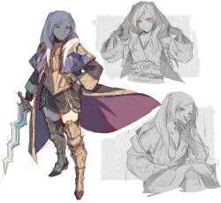 Rule 34 | armor, armored boots, black hands, black skirt, boots, breastplate, brown gloves, coat, corruption, crossed legs, dark persona, evil grin, evil smile, eyes of grima, fire emblem, fire emblem awakening, gloves, grima (fire emblem), grin, holding, holding sword, holding weapon, intelligent systems, maiqo, nintendo, open clothes, open coat, possessed, possession, red eyes, robin (female) (fire emblem), robin (fire emblem), shirt, shoulder armor, simple background, sketch, skirt, sleeveless, sleeveless shirt, smile, swept bangs, sword, twintails, weapon, white hair