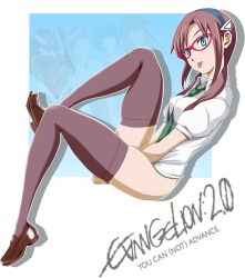 Rule 34 | 00s, 1girl, :p, bottomless, glasses, gohandesu yo, legs, loafers, makinami mari illustrious, neon genesis evangelion, no panties, rebuild of evangelion, shoes, solo, thighhighs, tongue, tongue out