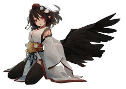 Rule 34 | 1girl, :o, absurdres, arms at sides, black hair, black wings, commentary request, feathered wings, full body, futatsuki eru, hair between eyes, hat, highres, japanese clothes, kimono, kourindou tengu costume, loincloth, long sleeves, looking at viewer, obi, open mouth, pointy ears, pom pom (clothes), red eyes, red hat, sash, shameimaru aya, short hair, solo, tokin hat, touhou, transparent background, white kimono, wide sleeves, wings