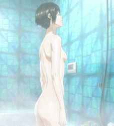 Rule 34 | 1girl, bathroom, brown hair, closed eyes, highres, nude, psycho-pass, screencap, short hair, shower, steam, stitched, third-party edit, tsunemori akane, uncensored, wet