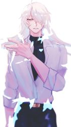 Rule 34 | 1boy, belt, fate/grand order, fate (series), fingernails, galahad (fate), hair over one eye, half-closed eyes, highres, long hair, male focus, parted lips, shore (user tnsj3237), sleeves rolled up, solo, turtleneck, white hair, yellow eyes