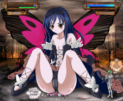 Rule 34 | 10s, 1girl, accel world, antenna hair, black hair, brown eyes, butterfly wings, duel avatar, elbow gloves, giant, giantess, gloves, insect wings, kuroyukihime, silver crow, wings