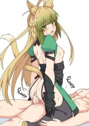 Rule 34 | 1boy, 1girl, ahoge, anal, animal ears, artist request, ass, atalanta (fate), bare back, black footwear, black gloves, blonde hair, boots, braid, breasts, cat ears, cat tail, clothed female nude male, cum, cum in ass, dress, fate/apocrypha, fate (series), gloves, green dress, green eyes, green hair, highres, long hair, multicolored hair, nipples, nude, open mouth, penis, puffy short sleeves, puffy sleeves, sex, shiseki hirame, short sleeves, small breasts, sound effects, sweat, tail, testicles, thigh boots, thighhighs, third-party edit, twintails, two-tone hair, uncensored
