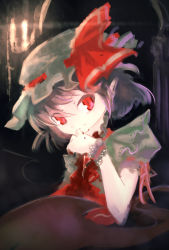 Rule 34 | 1girl, blood, die letzte (tc), pointy ears, red eyes, remilia scarlet, short hair, smile, solo, touhou