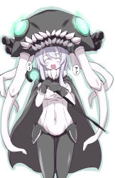 Rule 34 | 10s, 1girl, :d, ^ ^, abyssal ship, bodysuit, cane, cape, closed eyes, closed eyes, facing viewer, gloves, kantai collection, kugui kiyunemu, long hair, open mouth, pale skin, silver hair, smile, solo, wo-class aircraft carrier