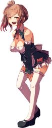 Rule 34 | 1girl, alternate costume, at2., black footwear, blush, brown eyes, brown hair, dream c club, dream c club (series), enmaided, fang, looking at viewer, maid, one eye closed, open mouth, satou sasara, short hair, short ponytail, side ponytail, smile, solo, teeth, thighhighs, transparent background, voiceroid, white thighhighs