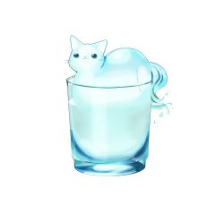 Rule 34 | animal, cat, chai (drawingchisanne), commentary request, cup, drinking glass, highres, liquid, looking at viewer, no humans, original, signature, sitting on liquid, splashing, undersized animal, water drop, white background