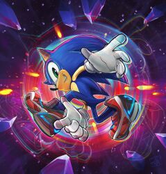 Rule 34 | 1boy, absurdres, animal ears, commentary, english commentary, gloves, green eyes, hedgehog, highres, looking at viewer, male focus, petarsaur, quill, shoes, smile, solo, sonic (series), sonic prime, sonic the hedgehog, tail, white gloves