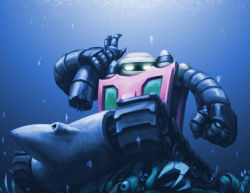 Rule 34 | aniki gunsou, getter-3, getter robo, getter robo (1st series), injury, mecha, no humans, robot, severed limb, solo, super robot, toei animation, underwater, water
