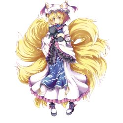 Rule 34 | 1girl, absurdres, blonde hair, cat, chen, chen (cat), female focus, full body, hat, highres, kitsune, kyuubi, multiple tails, north abyssor, short hair, solo, tail, touhou, transparent background, yakumo ran, yellow eyes