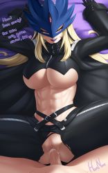 Rule 34 | abs, arms up, artist name, assertive female, bed, bed sheet, beelstarmon, belt, black coat, black pants, blonde hair, breasts, clitoris, coat, commission, crop top, cum, cum in pussy, digimon, digimon (creature), english text, erection, extra eyes, eye mask, gloves, glowing, glowing eyes, gluteal fold, grin, groin, half-closed eyes, herunite, highres, huge breasts, lips, lipstick, long hair, long sleeves, looking at viewer, lying, makeup, mask, midriff, missionary, monster girl, naughty face, navel, no panties, on back, open clothes, open coat, cum overflow, pants, penis, pov, purple eyes, purple lips, pussy, revealing clothes, sex, slit pupils, smile, solo focus, spread legs, stomach, third eye, toned, torn clothes, torn pants, turtleneck, uncensored, underboob, underwear, underwear only, vaginal, very long hair, zipper