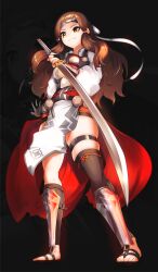 Rule 34 | 1girl, arm guards, armor, asymmetrical legwear, breastplate, clenched hands, feet, fire emblem, fire emblem fates, fire emblem heroes, hana (fire emblem), hana (resplendent) (fire emblem), headband, highres, holding, holding sword, holding weapon, japanese armor, japanese clothes, keldancon, legs, nintendo, official alternate costume, pelvic curtain, sandals, sheath, sheathed, skindentation, solo, sword, thigh strap, toeless footwear, toeless legwear, toenails, toes, weapon