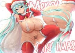 Rule 34 | 1girl, areola slip, arms behind head, ass, barcode, barcode tattoo, bell, bikini, blush, boots, breasts, christmas, cleavage, cleft of venus, curvy, fur trim, green eyes, green hair, hat, hatsune miku, highres, huge ass, huge breasts, long hair, looking at viewer, merry christmas, multiple views, navel, qr code, santa hat, sinensian, skindentation, stomach, swimsuit, tattoo, thick thighs, thigh boots, thighhighs, thighs, twintails, very long hair, vocaloid, white bikini