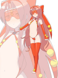 Rule 34 | 1girl, bikini, bow, creatures (company), fingerless gloves, flat chest, furuaki, game freak, gen 2 pokemon, glasses, gloves, hair bow, hairband, long hair, looking at viewer, moemon, navel, nintendo, octillery, panties, personification, pink hair, pokemon, pokemon gsc, red bikini, red gloves, red panties, red thighhighs, swimsuit, thighhighs, underwear, white background