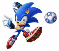 Rule 34 | 1boy, 3d, ball, gloves, green eyes, grin, kicking, looking at viewer, male focus, shoes, smile, sneakers, soccer, soccer ball, sonic (series), sonic the hedgehog, source request, sweat