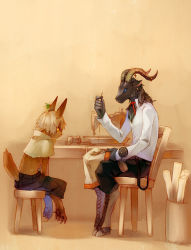Rule 34 | 2boys, bad id, bad pixiv id, blue eyes, chair, earrings, forest of pixiv, furry, furry male, horns, jewelry, monster boy, multiple boys, pincushion, sewing, sewing machine, sewing pin, stool, tail, thread, yellow eyes, yuzu shio