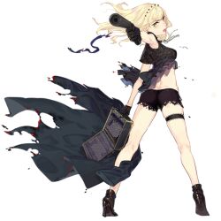 Rule 34 | 1girl, aiming, aiming at viewer, ass, bike shorts, black gloves, black shorts, blonde hair, blush, bolt action, breasts, bridal garter, briefcase, butt crack, damaged, defeat, from behind, full body, girls&#039; frontline, gloves, green eyes, gun, handgun, high heels, holding, holding case, holding gun, holding weapon, integral suppressor, integrally-suppressed firearm, jacket, looking at viewer, looking back, medium breasts, official alternate costume, official art, open mouth, serious, shirt, short hair, shorts, solo, suppressor, thighs, torn clothes, torn jacket, torn shirt, transparent background, underwear, ushi (newrein), weapon, welrod, welrod mk ii, welrod mkii (girls&#039; frontline), welrod mkii (nightfall crisis) (girls&#039; frontline)