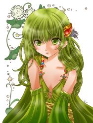 Rule 34 | 1990s (style), 1girl, breasts, cleavage, detached sleeves, final fantasy, final fantasy iv, green eyes, green hair, hair ornament, long hair, matching hair/eyes, rian, rydia (ff4), small breasts, solo