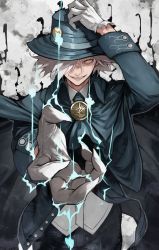 Rule 34 | 1boy, absurdres, aura, cape, dark aura, edmond dantes (fate), fate/grand order, fate (series), fedora, formal, gloves, hair over one eye, hat, highres, long sleeves, looking at viewer, male focus, silver hair, smile, solo, suit, wavy hair, yellow eyes, yoshio (55level)