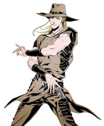 Rule 34 | bad id, bad pixiv id, blonde hair, cigarette, cowboy hat, emperor (stand), gun, hat, hol horse, jojo no kimyou na bouken, kamonisi, male focus, red eyes, simple background, solo, stand (jojo), weapon, wristband