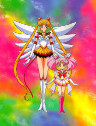 Rule 34 | 1990s (style), 2girls, age difference, bishoujo senshi sailor moon, bishoujo senshi sailor moon sailor stars, bishoujo senshi sailor moon supers, boots, chibi usa, eternal sailor moon, knee boots, long legs, magical girl, mother and daughter, multiple girls, official art, sailor chibi moon, sailor moon, super sailor chibi moon, tsukino usagi, twintails, wings