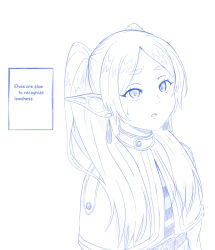 Rule 34 | 1girl, clueless, earrings, elf, english text, frieren, frieren beyond journey&#039;s end, highres, jewelry, lewdness, monochrome, pointy ears, solo, sweatdrop, text box, text focus, viperxtr