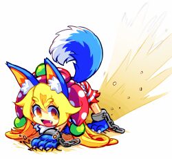 Rule 34 | 1girl, animal ears, animated, animated gif, blonde hair, blush, chibi, clownpiece, digging, fang, kemonomimi mode, long hair, looking at viewer, open mouth, ranka (tonbo), red eyes, smile, solo, tail, touhou, wolf ears, wolf girl, wolf tail