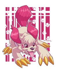 Rule 34 | claws, digimon, digimon (creature), dog, highres, labramon, red eyes, solo, tail, tongue, tongue out