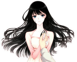 Rule 34 | 10s, 1girl, black hair, blue eyes, holding hands, highres, long hair, looking at viewer, mahouka koukou no rettousei, sbs, shiba miyuki, simple background, solo focus, white background