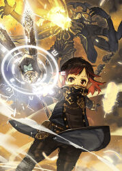 Rule 34 | 1girl, absurdres, black mage (final fantasy), brown eyes, brown hair, commission, facepaint, facial mark, feathers, final fantasy, final fantasy xiv, hide (hideout), high collar, highres, holding, holding staff, lalafell, magic circle, medium hair, pointy ears, skeb commission, solo, staff, warrior of light (ff14), wind