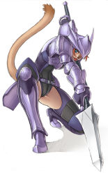 Rule 34 | 00s, 1girl, :p, animal ears, armor, blue eyes, cameltoe, cat ears, cat tail, dark-skinned female, dark skin, dragoon, dragoon (final fantasy), faulds, final fantasy, final fantasy xi, full body, gochou (kedama), helmet, holding, holding polearm, holding spear, holding weapon, kneeling, mithra (ff11), orange hair, polearm, solo, spear, tail, thighhighs, thighs, tongue, tongue out, weapon, white background
