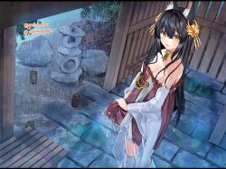 Rule 34 | 1girl, animal ear fluff, animal ears, azur lane, bare shoulders, black hair, blunt bangs, blush, breasts, brick floor, bush, cleavage, detached sleeves, dress, hair between eyes, hair ornament, jewelry, letterboxed, long hair, looking at viewer, nagato (azur lane), open mouth, puddle, rain, raised eyebrows, red dress, solo, standing, strapless, strapless dress, sugita ranpaku, thighs, twitter username, wet, wet clothes, white footwear, wide sleeves, wringing clothes, wringing dress, yellow eyes