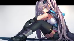 Rule 34 | 1girl, azur lane, black footwear, black gloves, black thighhighs, blue cape, blue eyes, breasts, cape, clothes writing, commentary request, from side, full body, gloves, highres, intrepid (azur lane), long hair, looking at viewer, miniskirt, mole, mole on breast, outstretched arm, pleated skirt, purple hair, shimotsuki shio, skirt, small breasts, solo, thighhighs, very long hair