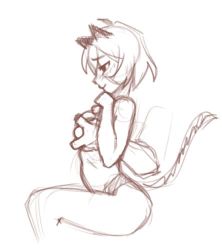 Rule 34 | animal ears, blush, cat ears, cat girl, cat tail, dalehan, from behind, groping, lowres, nathy, short hair, sketch, tail, topless
