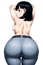 Rule 34 | 1girl, ass, ass focus, black hair, breasts, cameltoe, denim, divinewine, dragon ball, dragon ball gt, dragon ball super, female pervert, highres, jeans, mature female, medium hair, pan (dragon ball), pants, pervert, sexually suggestive, short hair, small breasts, smile, topless